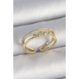 Pirinç Gold Renk 2'Li Sıra Zirkon Taş Detaylı Kelebek Figürlü Ayarlanabilir Model Kadın Yüzük TJ-BYK3733