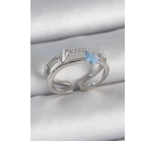 Pirinç Gümüş Renk 2'Li Zirkon Taşlı Mavi Yıldız Figür Ayarlanabilir Kadın Yüzük - TJ-BYK3738