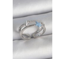 Pirinç Gümüş Renk 2'Li Zirkon Taşlı Mavi Yıldız Figür Ayarlanabilir Kadın Yüzük - TJ-BYK3738