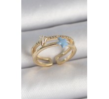 Pirinç Gold Renk 2'Li Zirkon Taşlı Mavi Yıldız Figür Ayarlanabilir Kadın Yüzük - TJ-BYK3739