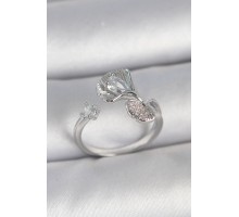 Pirinç Gümüş Renk Zirkon Taşlı Deniz Kabuğu Model Ayarlanabilir Kadın Yüzük - TJ-BYK3740