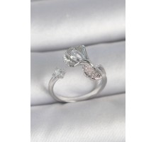 Pirinç Gümüş Renk Zirkon Taşlı Deniz Kabuğu Model Ayarlanabilir Kadın Yüzük - TJ-BYK3740