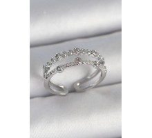 Pirinç Gümüş Renk 2'Li Zirkon Taşlı Ayarlanabilir Model Kadın Yüzük - TJ-BYK3742