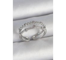 Pirinç Gümüş Renk 2'Li Zirkon Taşlı Ayarlanabilir Model Kadın Yüzük - TJ-BYK3742