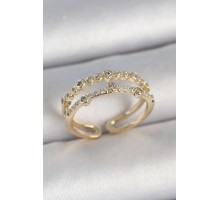 Pirinç Gold Renk 2'Li Sıralı Zirkon Taşlı Ayarlanabilir Model Kadın Yüzük - TJ-BYK3743