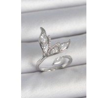 Pirinç Gümüş Renk Zirkon Taşlı Balık Kuyruğu Model Ayarlanabilir Kadın Yüzük - TJ-BYK3744