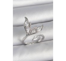 Pirinç Gümüş Renk Zirkon Taşlı Balık Kuyruğu Model Ayarlanabilir Kadın Yüzük - TJ-BYK3744