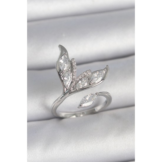 Pirinç Gümüş Renk Zirkon Taşlı Balık Kuyruğu Model Ayarlanabilir Kadın Yüzük - TJ-BYK3744