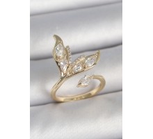 Pirinç Gold Renk Zirkon Taşlı Balık Kuyruğu Model Ayarlanabilir Model Kadın Yüzük - TJ-BYK3745