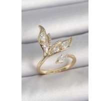 Pirinç Gold Renk Zirkon Taşlı Balık Kuyruğu Model Ayarlanabilir Model Kadın Yüzük - TJ-BYK3745