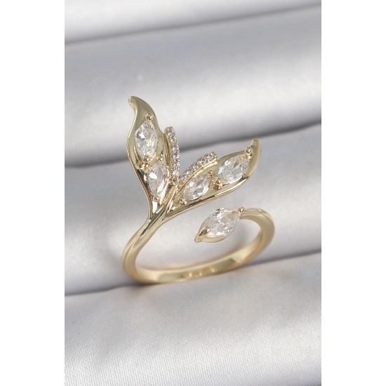 Pirinç Gold Renk Zirkon Taşlı Balık Kuyruğu Model Ayarlanabilir Model Kadın Yüzük - TJ-BYK3745