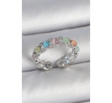 Pirinç Gümüş Renk Renkli Mineli Ayarlanabilir Kadın Yüzük - TJ-BYK3746