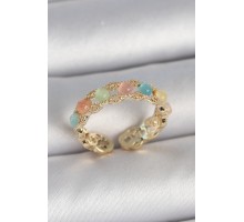 Pirinç Gold Renk Renkli Mineli Ayarlanabilir Model Kadın Kolye - TJ-BYK3747