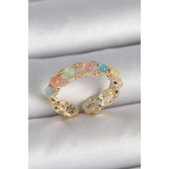 Pirinç Gold Renk Renkli Mineli Ayarlanabilir Model Kadın Kolye - TJ-BYK3747