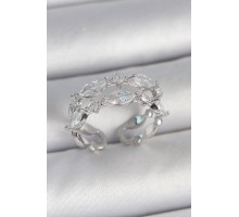 Pirinç Gümüş Renk 2'Li Damla Zirkon Taşlı Ayarlanabilir Kadın Yüzük - TJ-BYK3748