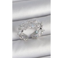 Pirinç Gümüş Renk 2'Li Damla Zirkon Taşlı Ayarlanabilir Kadın Yüzük - TJ-BYK3748