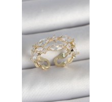 Pirinç Gold Renk 2'Li Damla Zirkon Taşlı Ayarlanabilir Kadın Yüzük - TJ-BYK3749