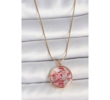 316L Çelik Gold Renk Zincir Epoksi Doğal Çiçek Model Kadın Kolye - TJ-BKO10069