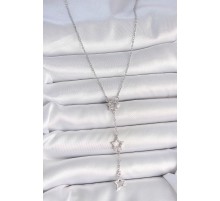 316L Çelik Gümüş Renk Zincir Zirkon Taşlı Yıldız Y Model Kadın Kolye - TJ-BKO10072