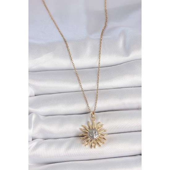 316L Çelik Gold Renk Mix Renk Güneş Model İşleme Detaylı Kadın Kolye - TJ-BKO10090