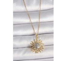 316L Çelik Gold Renk Mix Renk Güneş Model İşleme Detaylı Kadın Kolye - TJ-BKO10090