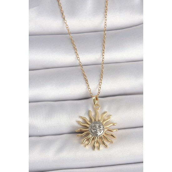 316L Çelik Gold Renk Mix Renk Güneş Model İşleme Detaylı Kadın Kolye - TJ-BKO10090