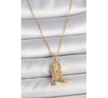 316L Çelik Gold Renk Zirkon Taşlı İşleme Detaylı Çizme Model Kadın Kolye - TJ-BKO10091