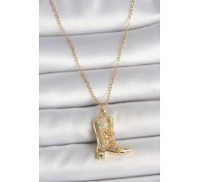 316L Çelik Gold Renk Zirkon Taşlı İşleme Detaylı Çizme Model Kadın Kolye - TJ-BKO10091