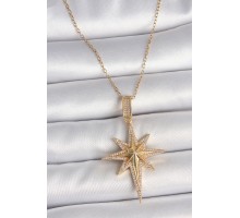 316L Çelik Gold Renk Zirkon Taşlı Kutup Yıldız Model Kadın Kolye - TJ-BKO10092