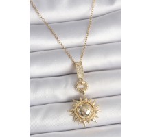 316L Çelik Gold Renk Zirkon Taşlı Sallantı Güneş Model Kadın Kolye - TJ-BKO10094