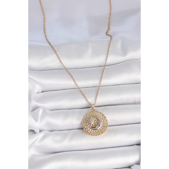 316L Çelik Gold Renk Mix Renk Ay Güneş Model Kadın Kolye - TJ-BKO10095