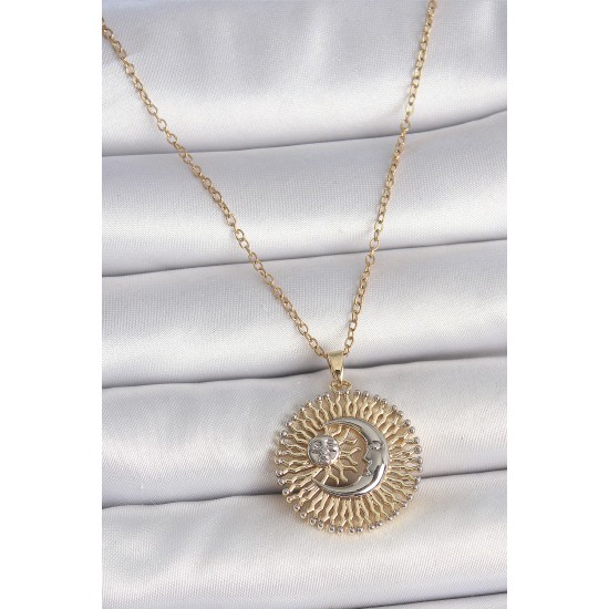 316L Çelik Gold Renk Mix Renk Ay Güneş Model Kadın Kolye - TJ-BKO10095