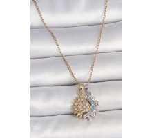 316L Çelik Mix Renk Zirkon Taşlı Ay Güneş Model Kadın Kolye - TJ-BKO10096