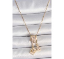 316L Çelik Gold Renk Zirkon Taşlı Sallantı Fotoğraf Makinası Figür Charm Kadın Kolye - TJ-BKO10097