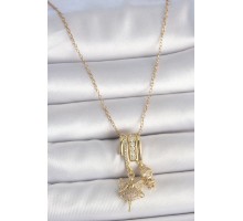 316L Çelik Gold Renk Zirkon Taşlı Sallantı Melek Figür Charm Kadın Kolye - TJ-BKO10099