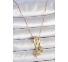 316L Çelik Gold Renk Zirkon Taşlı Sallantı Melek Figür Charm Kadın Kolye - TJ-BKO10099