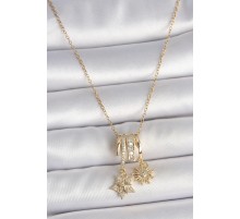 316L Çelik Gold Renk Sallantı Zirkon Taşlı Yıldız Güneş Figür Charm Kadın Kolye - TJ-BKO10100