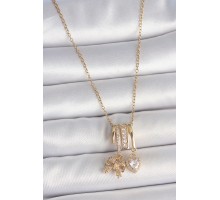 316L Çelik Gold Renk Sallantı Fiyonk Kalp Figür Charm Kadın Kolye - TJ-BKO10103