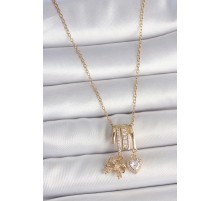 316L Çelik Gold Renk Sallantı Fiyonk Kalp Figür Charm Kadın Kolye - TJ-BKO10103