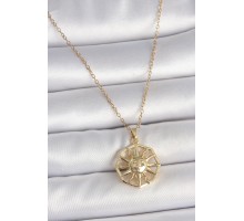316L Çelik Gold Renk Zincir İşlemeli Güneş Model Kadın Kolye - TJ-BKO10104