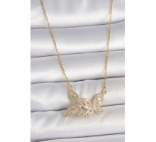 316L Çelik Gold Renk Zincir Zirkon Taşlı Kelebek Model Kadın Kolye - TJ-BKO10105