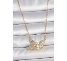 316L Çelik Gold Renk Zincir Zirkon Taşlı Kelebek Model Kadın Kolye - TJ-BKO10105