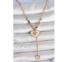 316L Çelik Gold Renk Zincir Beyaz Mineli Kalp Figür Sallantı Detay Kadın Kolye - TJ-BKO10115