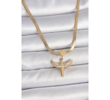 316L Çelik Gold Renk İtalyan Zincir Zirkon Taş Detaylı Mikail Model Kadın Kolye - TJ-BKO10123