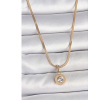 316L Çelik Gold Renk İtalyan Zincir Sallantı Zirkon Taş Model Kadın Kolye - TJ-BKO10124