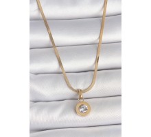 316L Çelik Gold Renk İtalyan Zincir Sallantı Zirkon Taş Model Kadın Kolye - TJ-BKO10124
