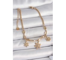 316L Çelik Gold Renk Sallantı Kar Tanesi Model Kadın Bileklik - TJ-BB6946