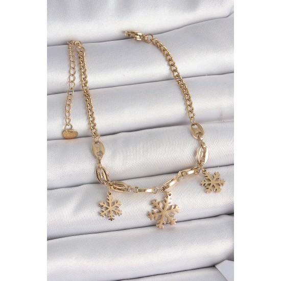 316L Çelik Gold Renk Sallantı Kar Tanesi Model Kadın Bileklik - TJ-BB6946