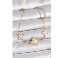 316L Çelik Gold Renk Beyaz Mineli Çiçek Model Zirkon Taş Detay Kadın Bileklik - TJ-BB6950