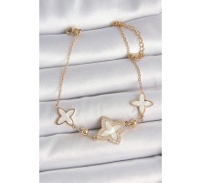 316L Çelik Gold Renk Beyaz Mineli Çiçek Model Zirkon Taş Detay Kadın Bileklik - TJ-BB6950